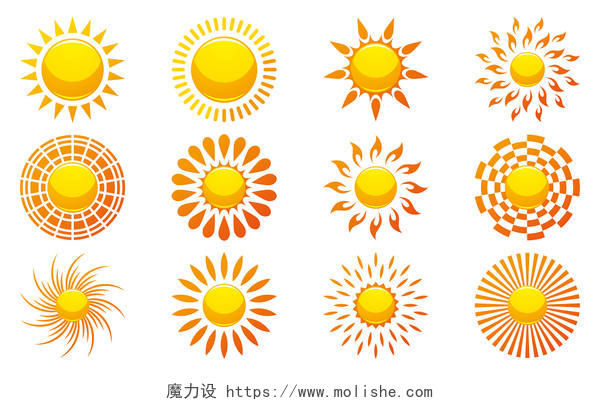 金色卡通各种样式插画太阳元素矢量素材